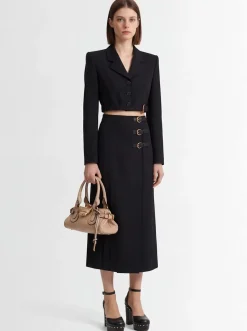 Blazer cropped in lana grain de poudre