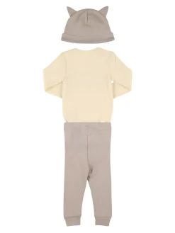 Body, pantaloni e cappello in cotone organico