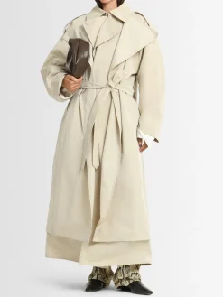 Cappotto lungo in misto cotone con cintura