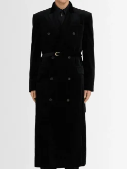 Cappotto lungo in velluto di cotone con cintura