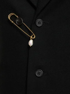 Cappotto midi in lana con spilla