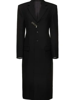 Cappotto midi in lana con spilla