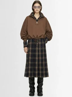 Checked cotton midi skirt