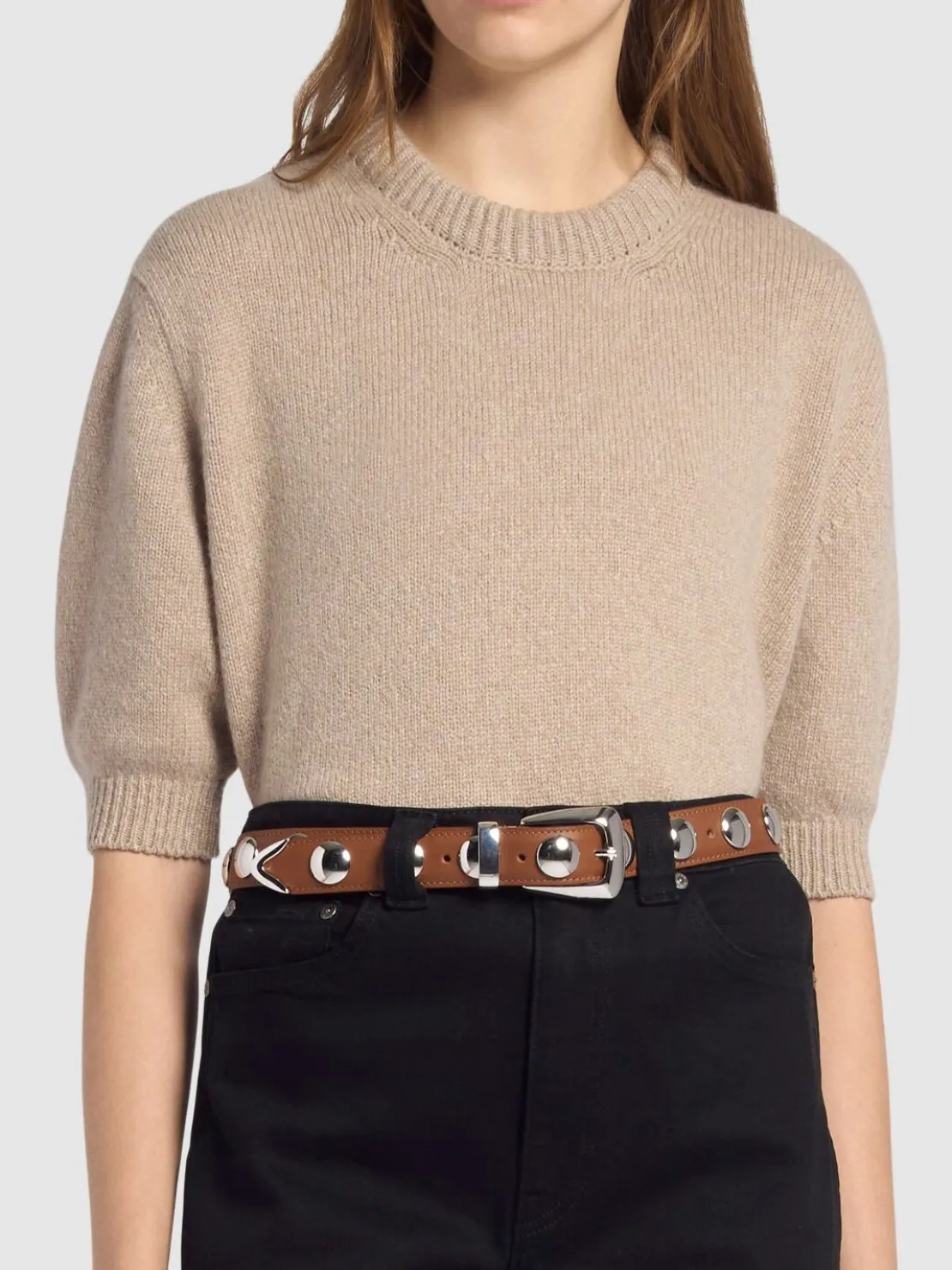Cintura Benny in pelle con borchie