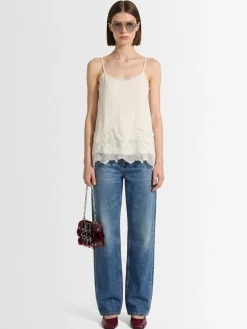 Crepe de chine camisole top w/ lace