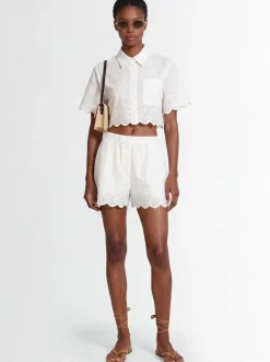Cropped eyelet lace shirt