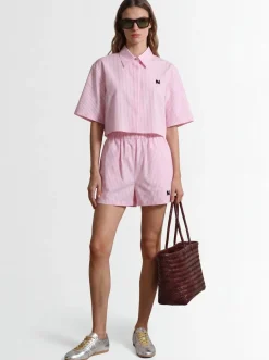 Cropped short sleeve cotton shirt