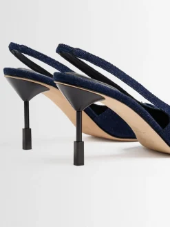 Denim sling back heels
