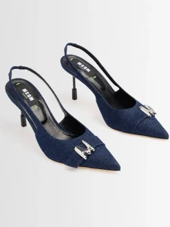 Denim sling back heels