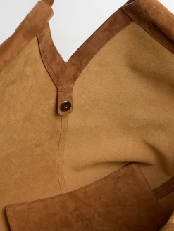 Eclipse ruched suede tote bag