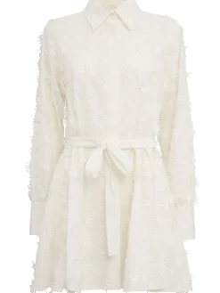 Embroidered mini shirt dress w/ belt