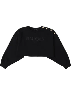 Felpa cropped in cotone con logo