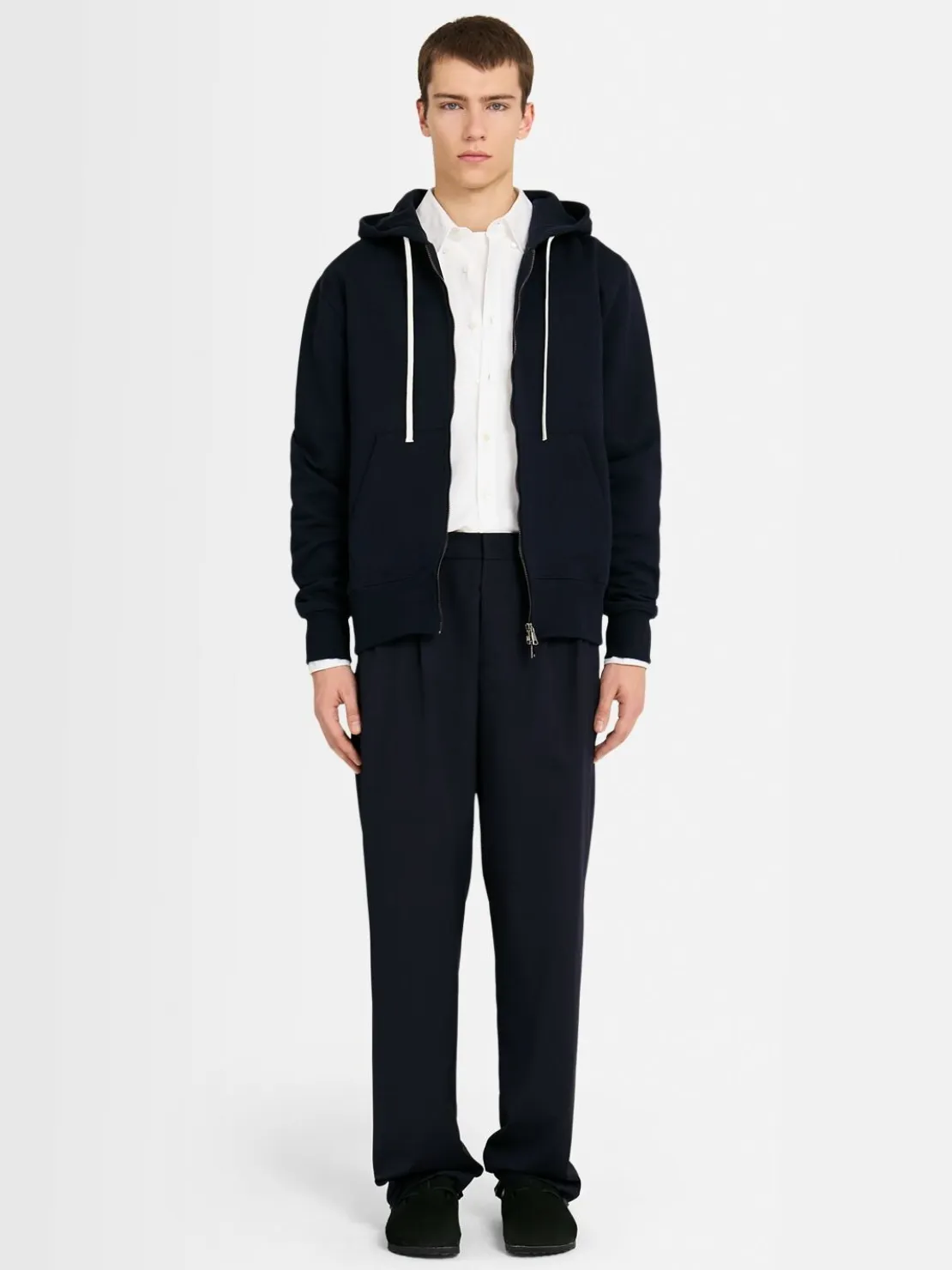 Felpa in cotone con zip e cappuccio