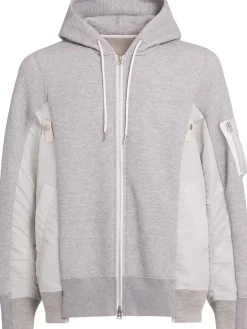 Felpa in cotone e twill di nylon / cappuccio