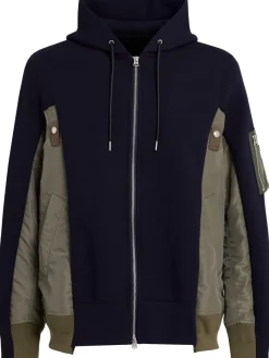 Felpa in cotone e twill di nylon / cappuccio