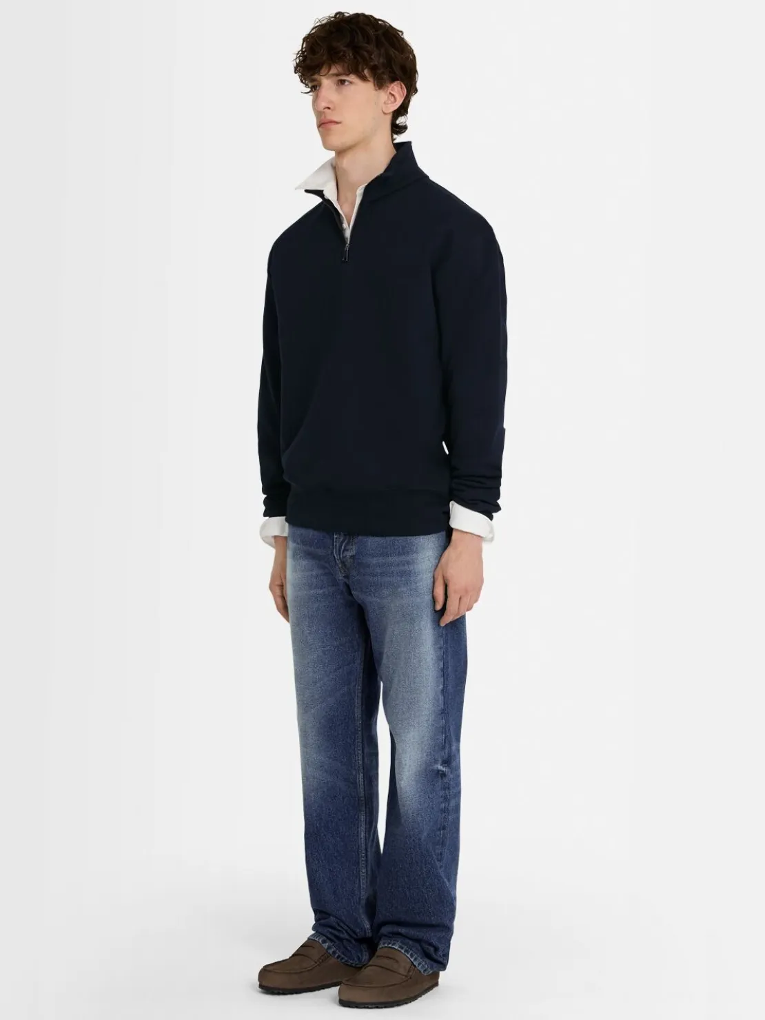 Felpa in cotone felpato con mezza zip