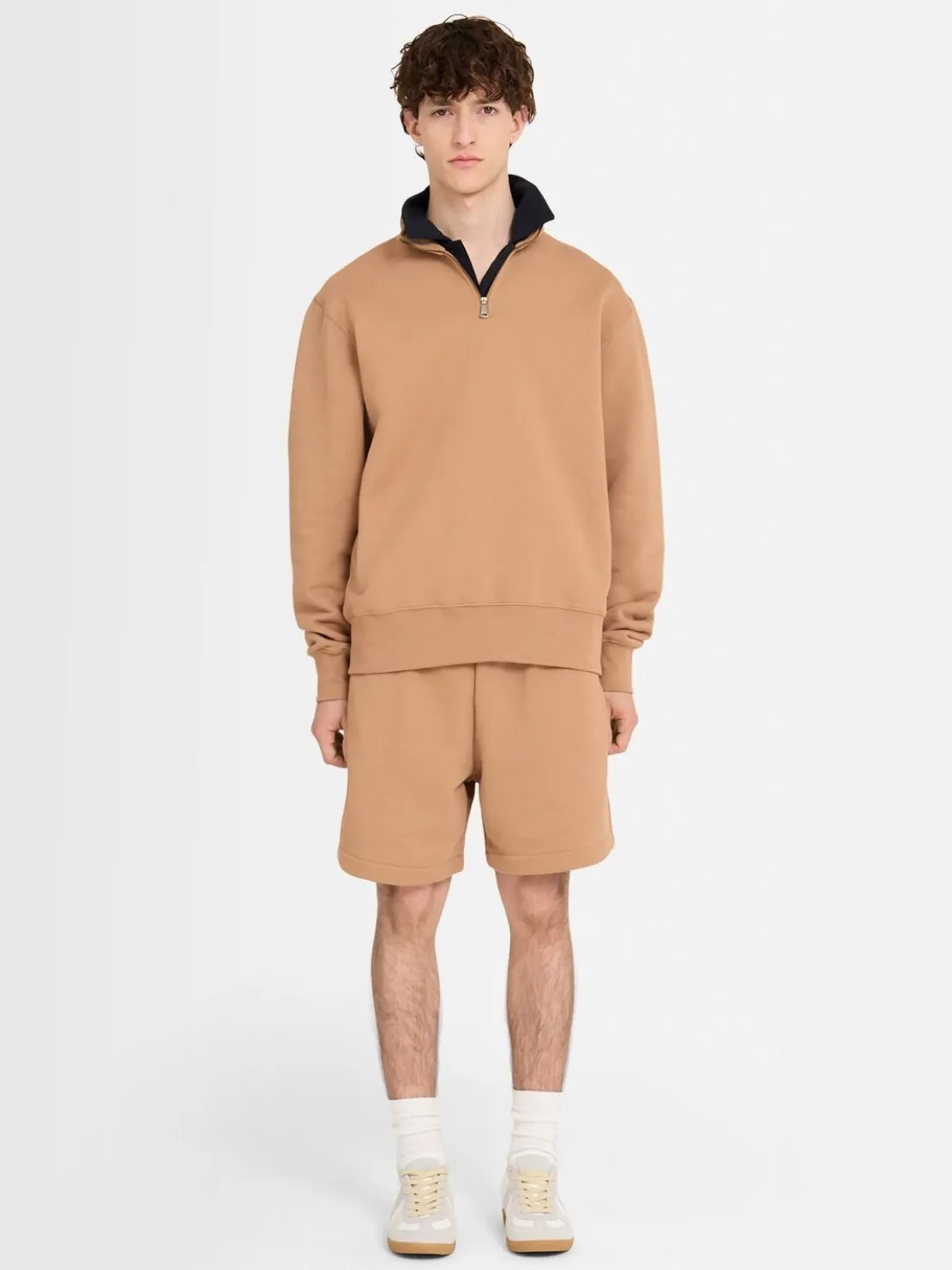 Felpa in cotone felpato con mezza zip