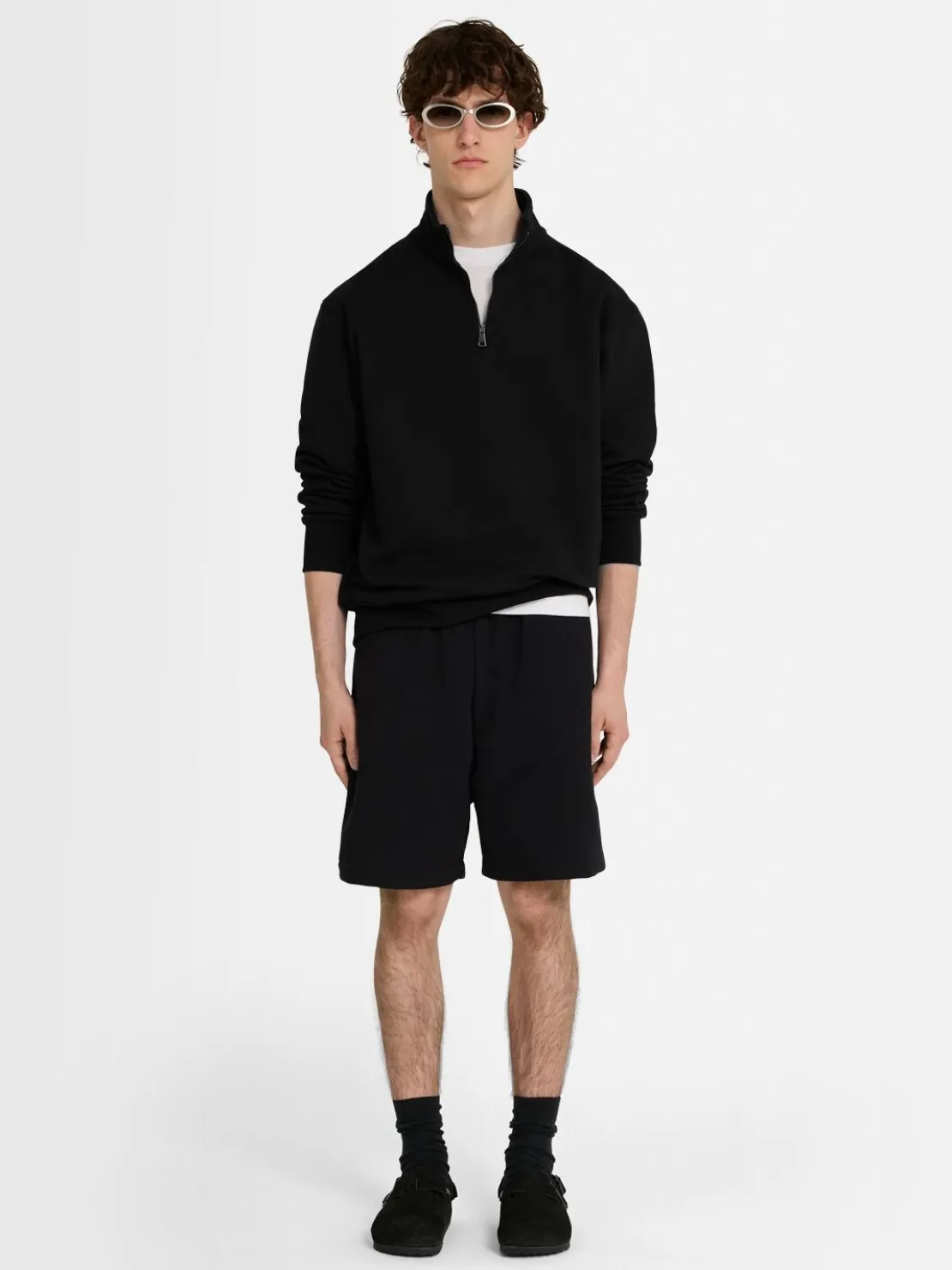 Felpa in cotone felpato con mezza zip