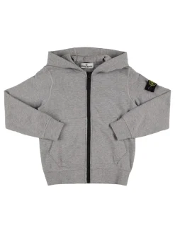 Felpa in jersey di cotone con zip e cappuccio