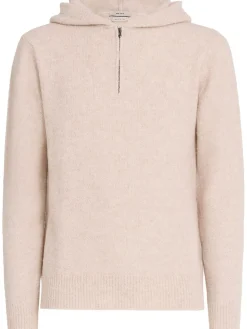 Felpa in maglia di lana con mezza zip e cappuccio