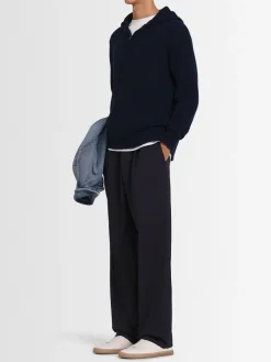 Felpa in maglia di lana con mezza zip e cappuccio