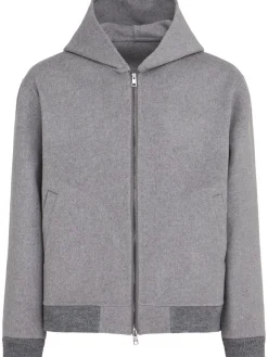 Felpa in misto lana con zip e cappuccio