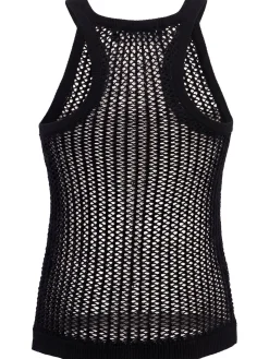 Fishnet linen & cotton tank top