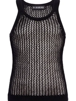 Fishnet linen & cotton tank top