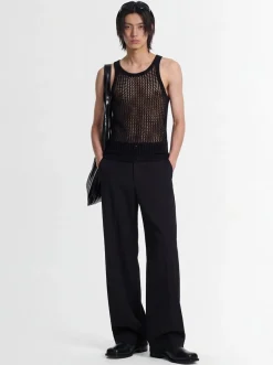 Fishnet linen & cotton tank top