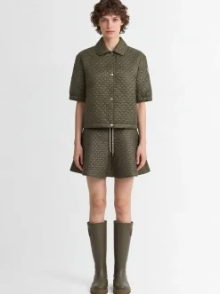 Floral quilted nylon padded mini skirt
