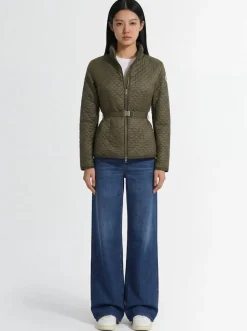 Geranium quilted nylon down jacket