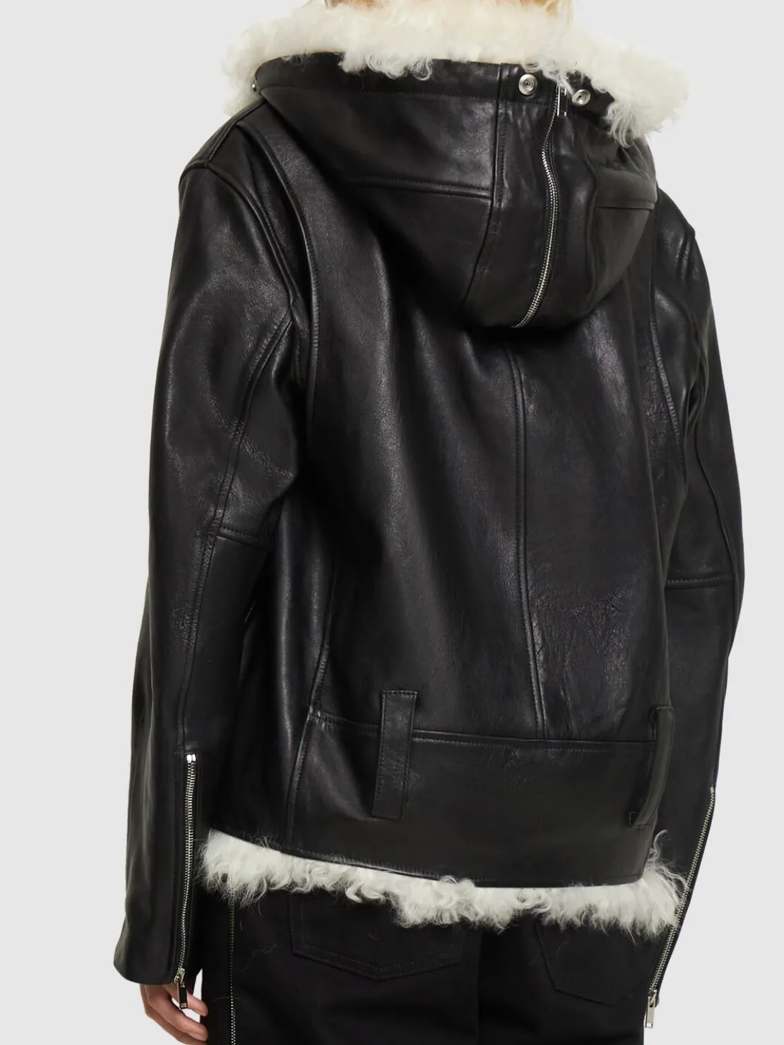 Giacca biker in pelle e shearling / cappuccio