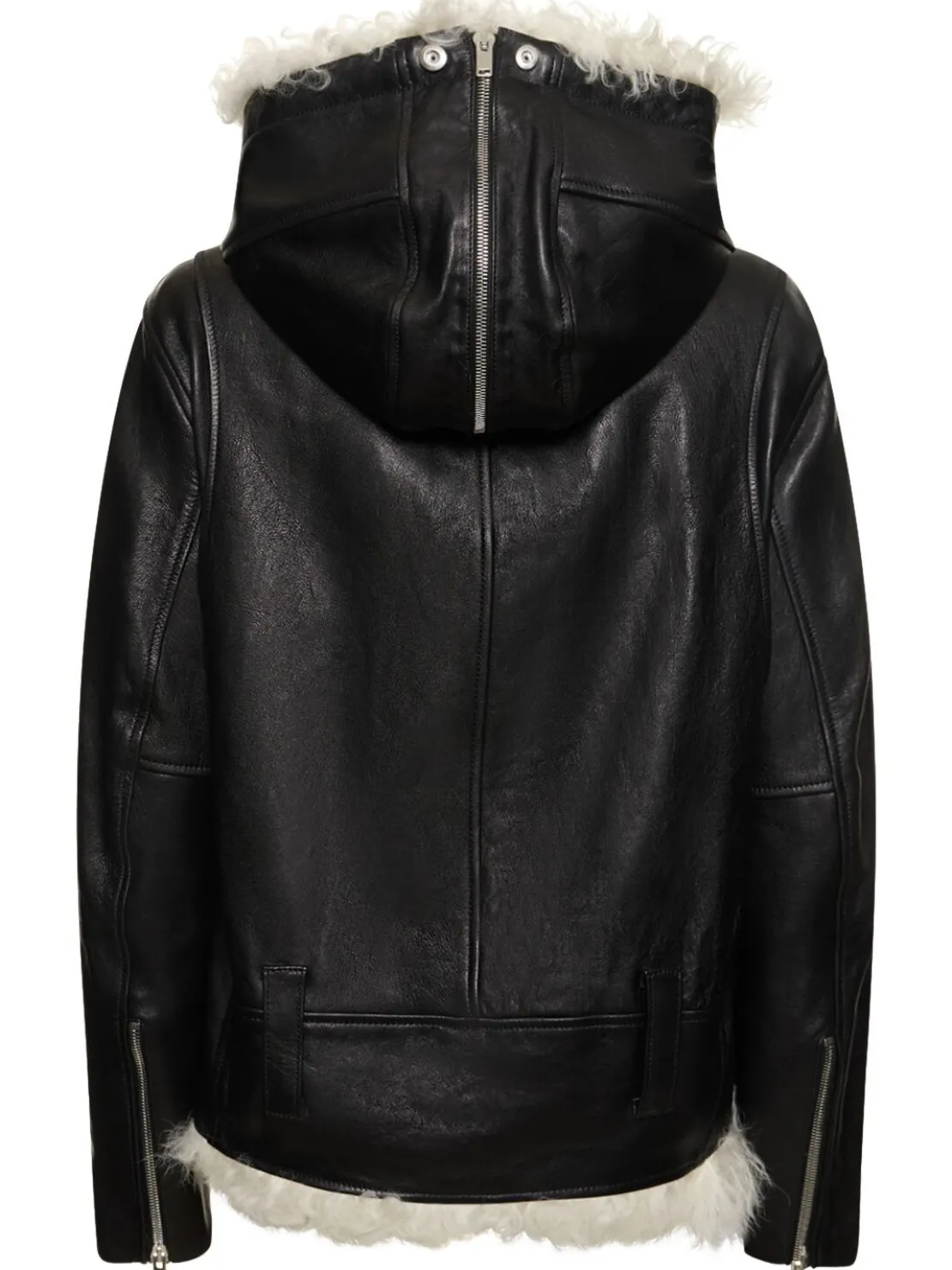Giacca biker in pelle e shearling / cappuccio