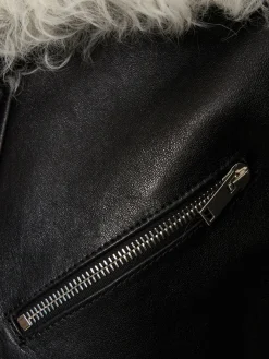 Giacca biker in pelle e shearling / cappuccio