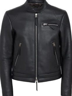 Giacca biker in pelle martellata