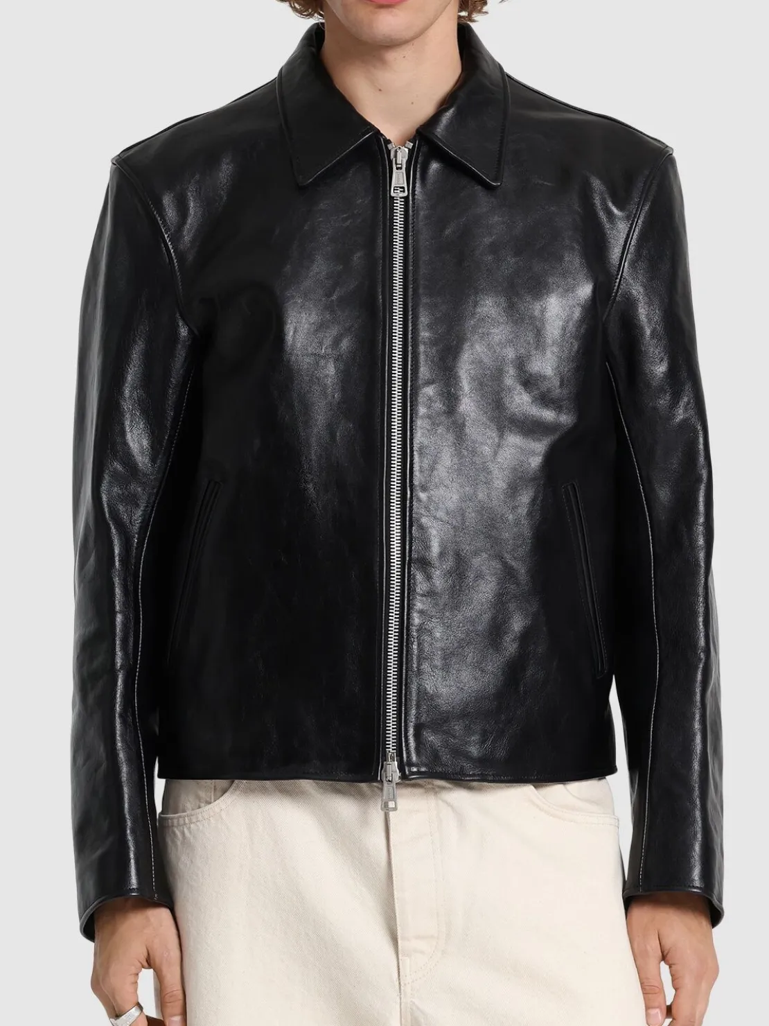 Giacca biker in pelle tinta