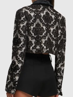 Giacca cropped floccata con perline