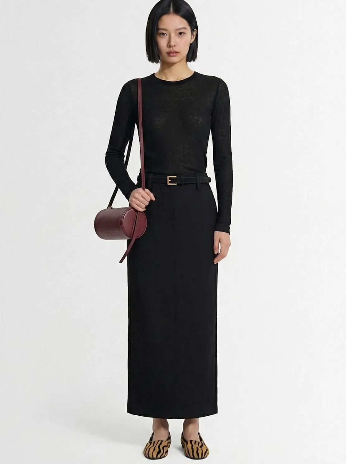 Gonna maxi in twill di misto lana a vita bassa
