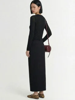 Gonna maxi in twill di misto lana a vita bassa