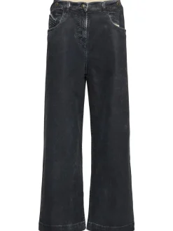 Jeans a gamba larga in tela spalmata