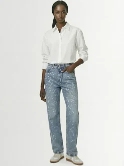 Jeans dritti in denim con decorazioni