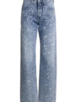 Jeans dritti in denim con decorazioni