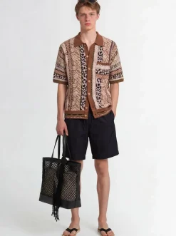 Knitted cotton blend short sleeve shirt