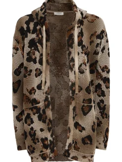 Knitted cotton blend zip-up hoodie