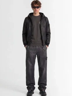 Leather zip-up hooded jacket
