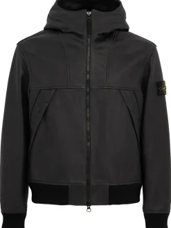 Leather zip-up hooded jacket