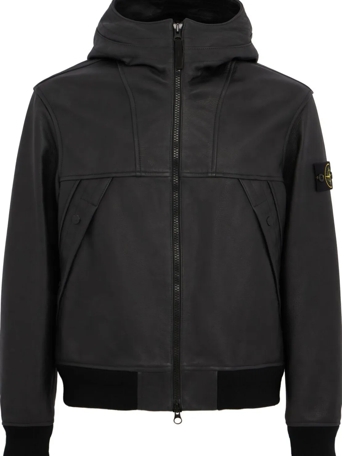 Leather zip-up hooded jacket