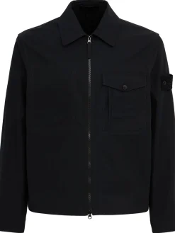 Logo cotton zip-up overshirt