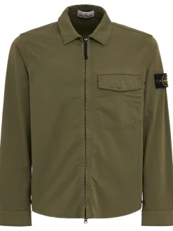 Logo cotton zip-up shirt jacket