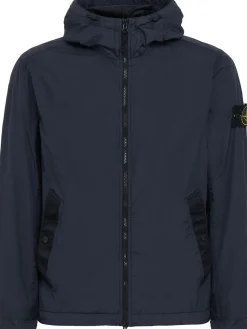Logo patch nylon zip-up hooded jacket